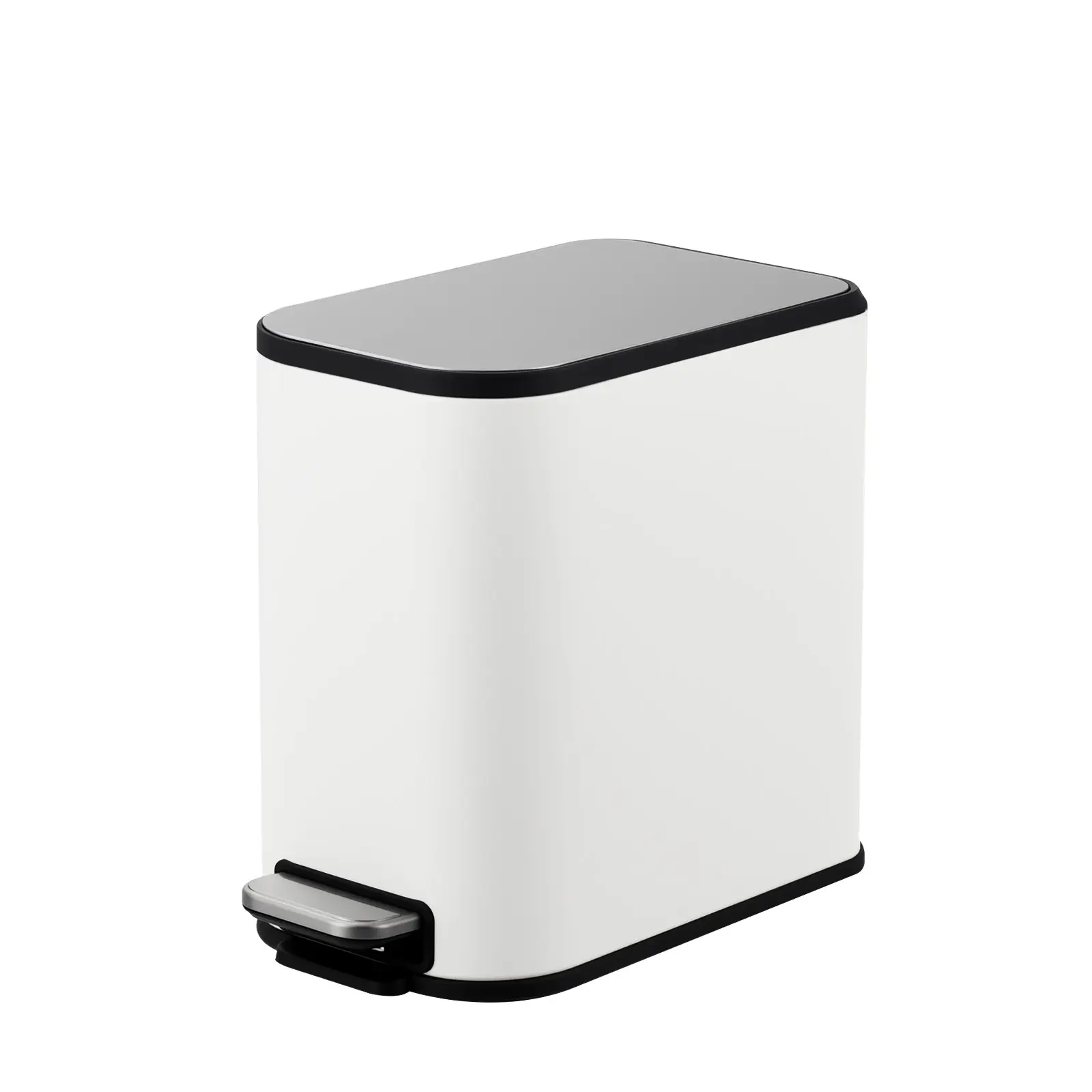Stainless Steel Trash Can with Lid, Small Waste Bin with Step Pedal & Inner Bucket, Kitchen