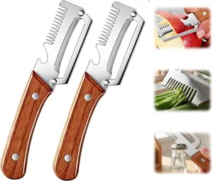 Multi-Functional Vegetable Peeler, 3 in 1 Multi Functional Wooden Handle Peeler and Bottle Opener, Kitchen Gadgets Tool for Fruit Pumpkin Peeling Potato Carrot Veggie Peeler (2-Pack)