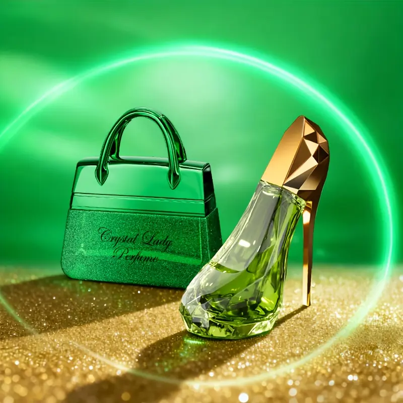 1.7Oz(50ML)+1.01Oz(30ML)2PCS Perfume Duo, Alluring Fragrance, Floral Fragrance Perfume, Green Handbag Shape And Green Diamond-Cut High-Heeled Shoes Shape Perfume, Suitable For Daily Wear, Parties And Gift-giving, Mixed Packaging, Multi-functional Use
