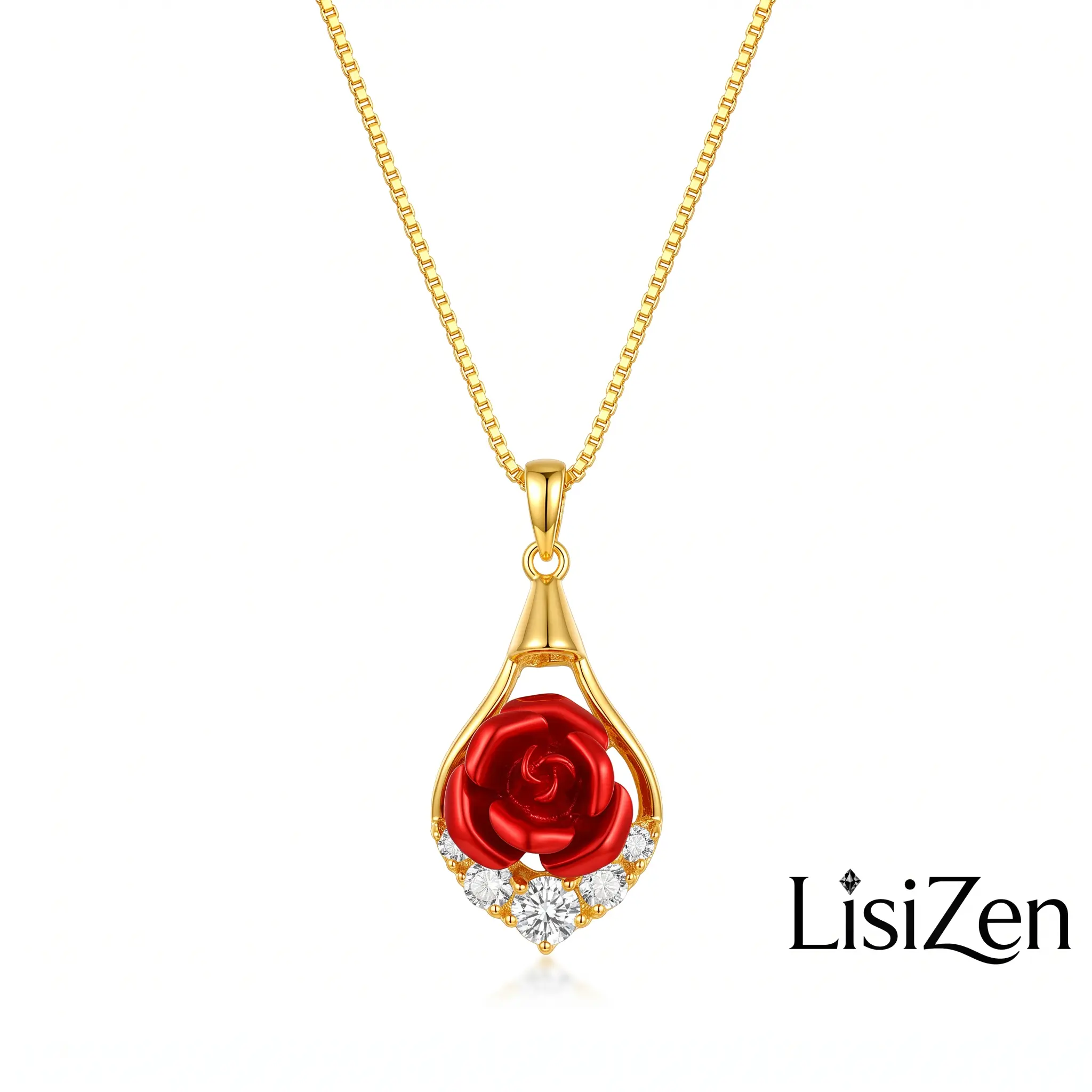 New Bling Crystal Rose Necklace, Rhinestone-Inlaid Rose Flower Pendant, Light Luxury Elegant Water Drop Design, Marquise-Cut Diamond Accents, Costume Jewelry DZXL3947, Bling Necklace, Crystal Rose Necklaces