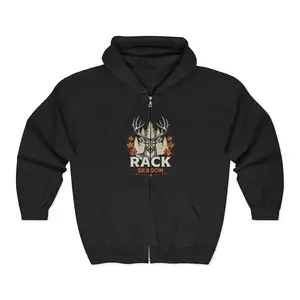 Men's Rack Season Deer Skull Zip Hoodie - Hunting, Fall Outdoors Tops