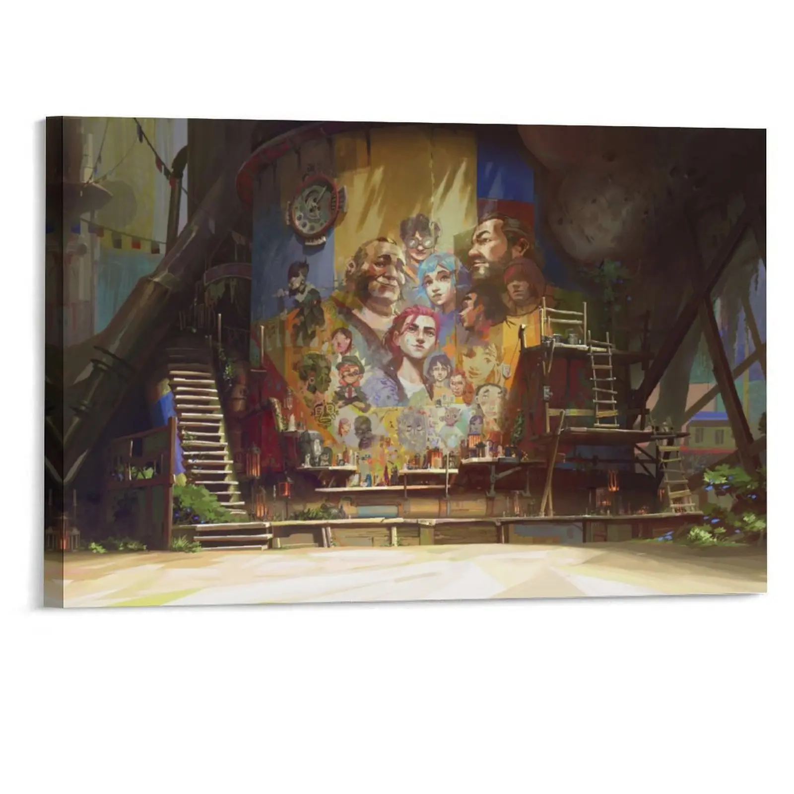 Arcane Firelights Hideout Mural Canvas Wall Art, League of Legends Fantasy City Print, Colorful Game Poster for Living Room, Bedroom, Game Room, Dorm, Office, Studio, Hallway, Gift for Fans