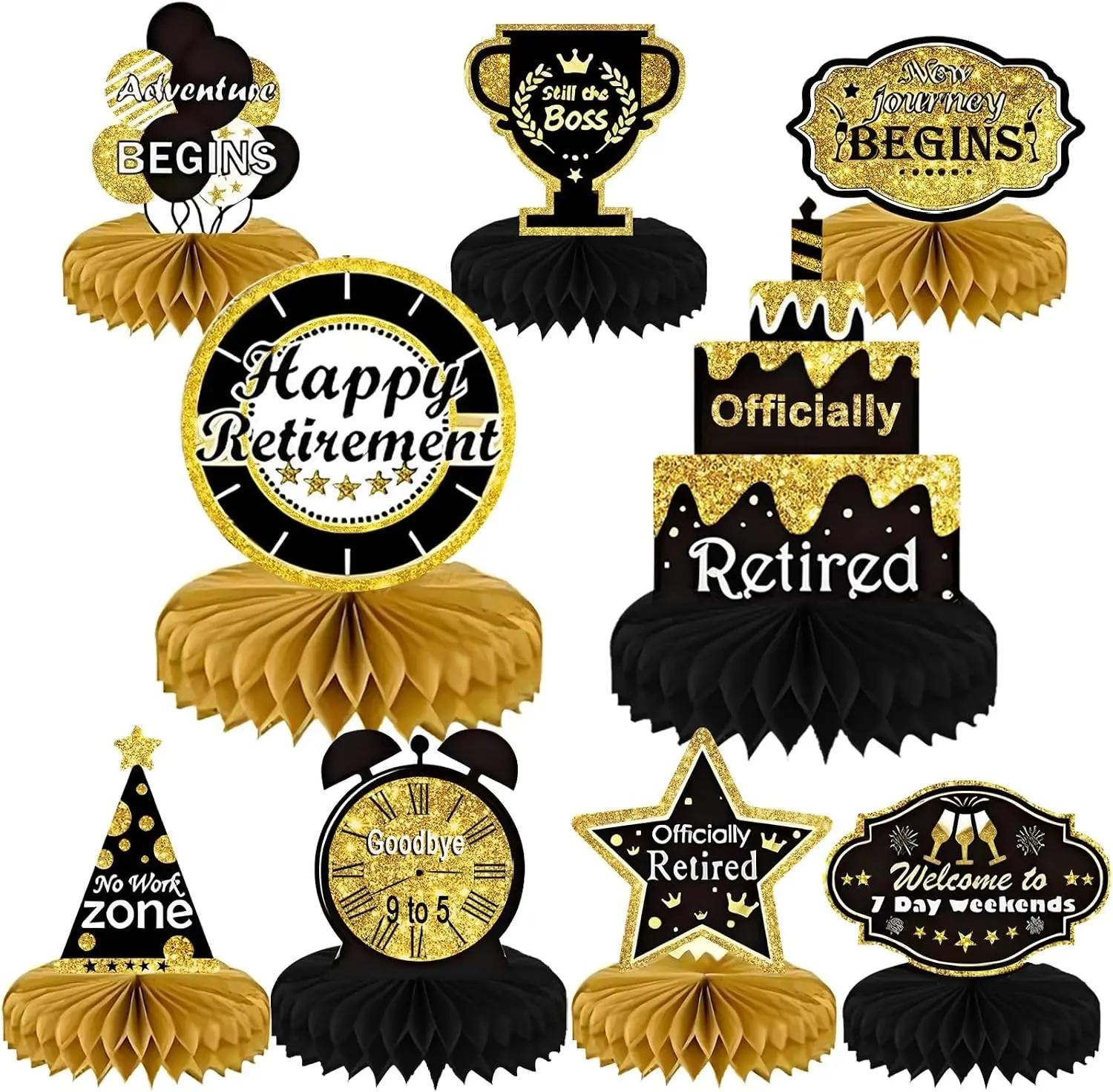 9PCS Retirement Party Decorations | Black and Gold Retirement Table Decorations, Retirement Decor for Retirement Party Retirement Party Supplies Men and Women