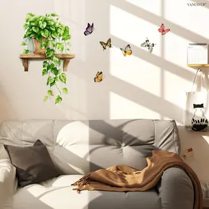 A (30*40cm) pothos potted plant and butterfly 2D flat wall stickers for decorating home living rooms, entrance halls, corridors, bedrooms, and bathroom feature walls - M20934