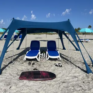 Beach Tent Sun Shelter, Beach Canopy Tent Sun Shade UPF50+ Protection with 8 Sandbags 4 Stability Poles, summer Outdoor Beach Shade Canopy for Beach, Camping, Fishing patio umbrella for family
