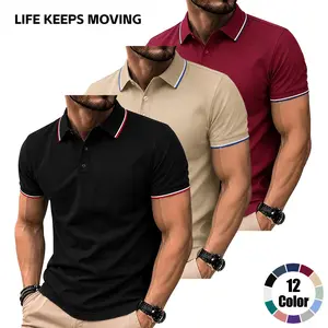 LIFE KEEPS MOVING Men’s Striped Polo Shirt 3-Pack, Classic Button-Down Collar Design, Stylish and Versatile, Suitable for Golf and Tennis Sports, Comfortable Short-Sleeve Tops for Summer