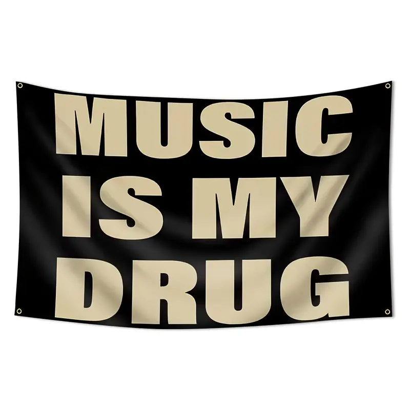 A Tapestry, Tapestry Wall Hanging, Featuring The Quote "Music Is My Drug" For Music Enthusiasts, with a Minimalist Black And Brown Font Style, Adds a Decorative Touch to Bedrooms, Living Rooms, Or Music Studios, Lightweight And Easy to Hang