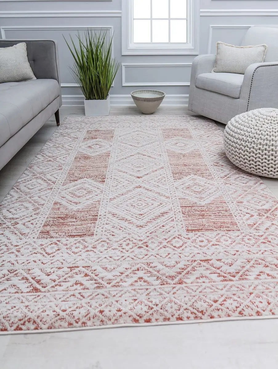 Rugs America 212 MAIN CL45B Savannah Clay Bohemian 8x10 ft Rectangle Area Rug - Plush Pile Cora, Tribal, Southwest, Traditional, Earth Pattern, Rust, Indoor Use