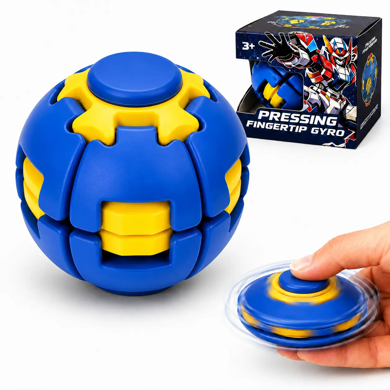3D-Printed 360° Push-to-Roll Cork Ball Stress Relief Fidget Toy with Mechanical Spinning System & Engaging Motion, Portable Desktop Accessory Gift for Enthusiasts & Lovers of Cool Gizmos (Blue)