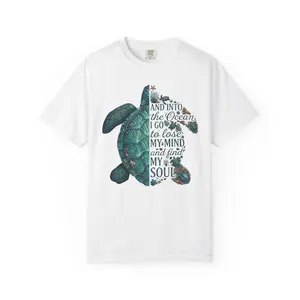 Sea Turtle Illustration T-shirt | Ocean Quote "And into the ocean I go to lose my mind and find my soul" Comfort Colors Tee Direct to Garment Printed 100% Cotton Unisex True To Size