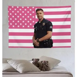 Tim Bradford The Rookie Pink American Flags tapestry For Wall Decor, Indoor Wall Tapestries, Room Decor, One Side Polyester Wall Flag Decorative
