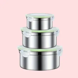 1set/3pcs Stainless Steel Food Storage Containers Stackable Airtight Lunch Boxes with Lids for Fridge Freezer Picnic Bento Boxes Reusable Dinnerware Set