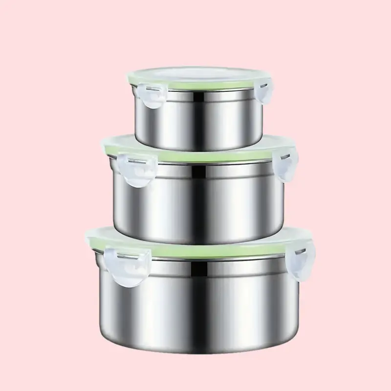 1set/3pcs Stainless Steel Food Storage Containers Stackable Airtight Lunch Boxes with Lids for Fridge Freezer Ice Box Picnic Bento Boxes Reusable Dinnerware Set Picnic Essentials