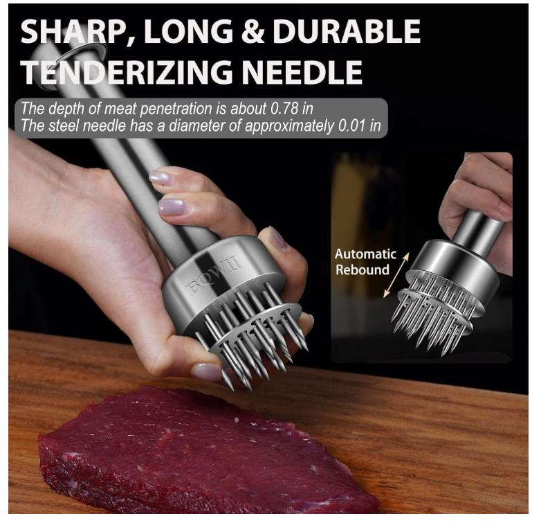 Stainless Steel Meat Tenderizer Tool with 21 Sharp Needles - A Meat Tenderizer Mallet for Chicken and Beef, Durable Meat Mallet Hammer, Easy-Grip Meat Hammer Tenderizer