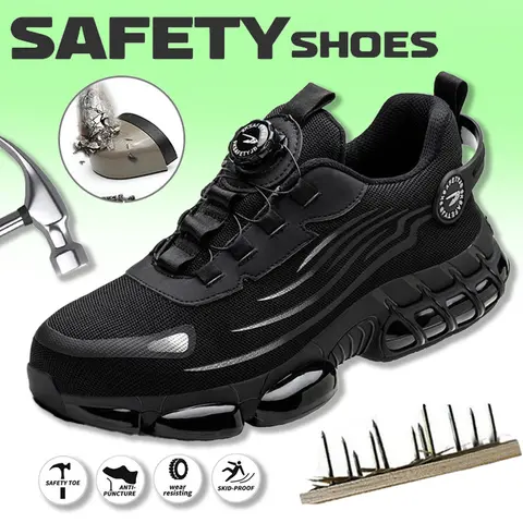 Men's Steel Toe Safety Work Shoes - Casual Chic Striped Breathable Mesh-Cloth Wide Width Flat Non-Slip Sole Round Toe All-Season Worker Walking Sneakers, CN39 (US7)