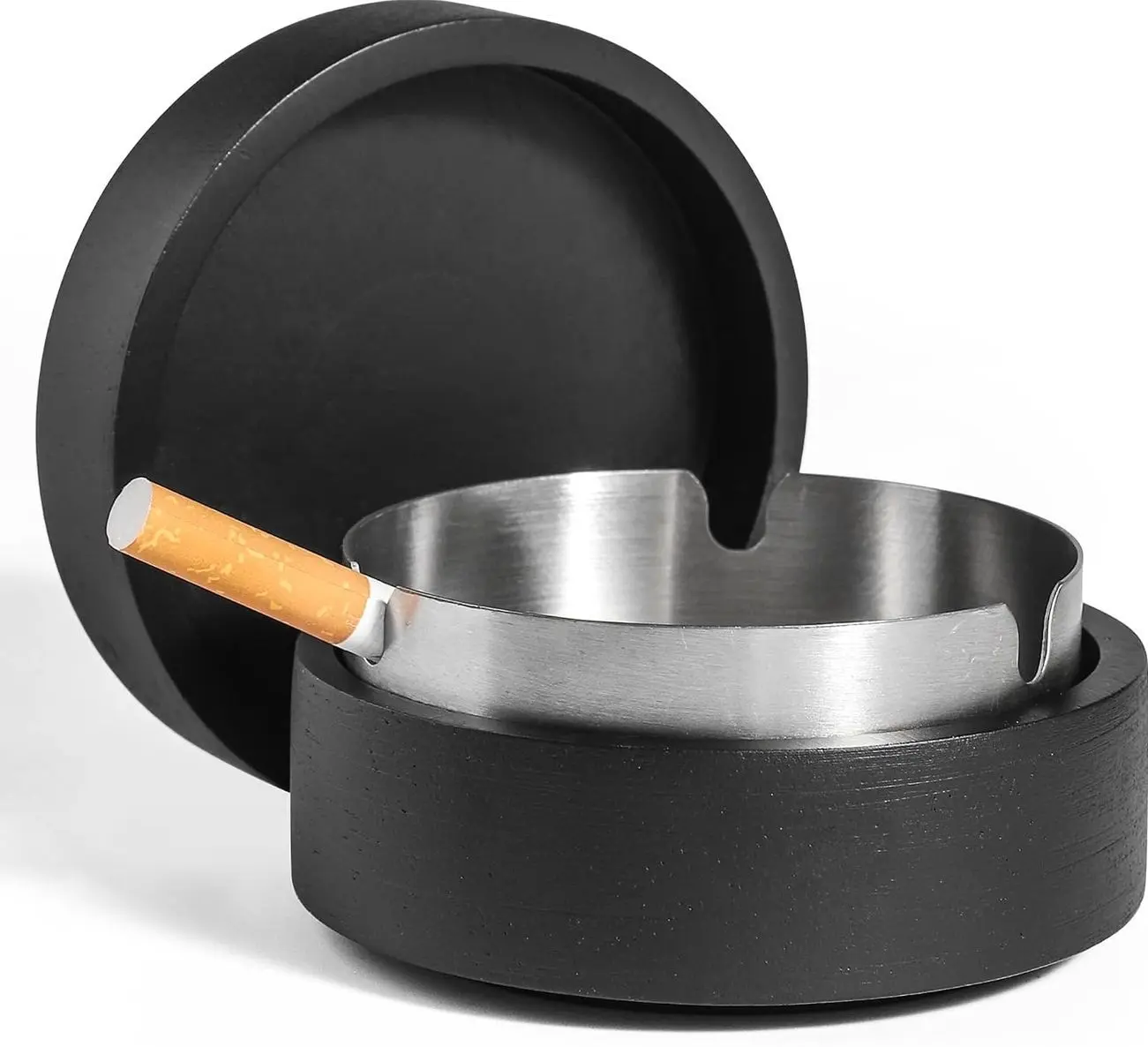 Cute Ashtrays for Cigarettes Ash Tray with Lid Wooden Ashtray with Stainless Steel Portable Decorative Ashtray Windproof Ashtray