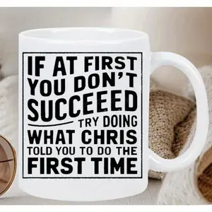 Reusable Insulated Ceramic 'If At First You Don't Succeed, Try Again' Coffee Mug - Hand Wash Only - Perfect Gift for Men & Women