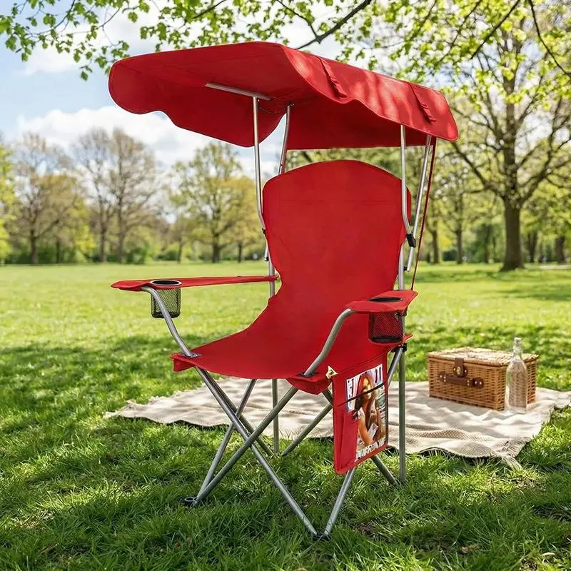 Shade Canopy Folding Chair | Stay Cool in the Sun, 330LBS Steel Frame, 600D Oxford, Cup Holder | For Beach Camping 4th of July Backyard