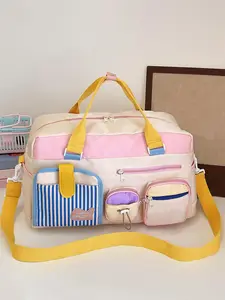 Dopamine contrast color travel bag, Casual travel bag, multi-compartment design, practical style, cute small pendant, lightweight portable luggage bag, small fresh and versatile style, suitable for short trips