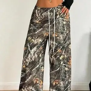 Camouflage Print Wide Leg Pants, Elastic Waistband and Comfortable Fabric with Pockets cargo pants women Womenswear Bottom