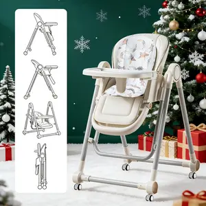 3-in-1 Foldable Baby High Chair with Locking Wheels – Adjustable Feeding Chair, Removable Tray, Detachable PU Cushion for Infants & Toddlers portable