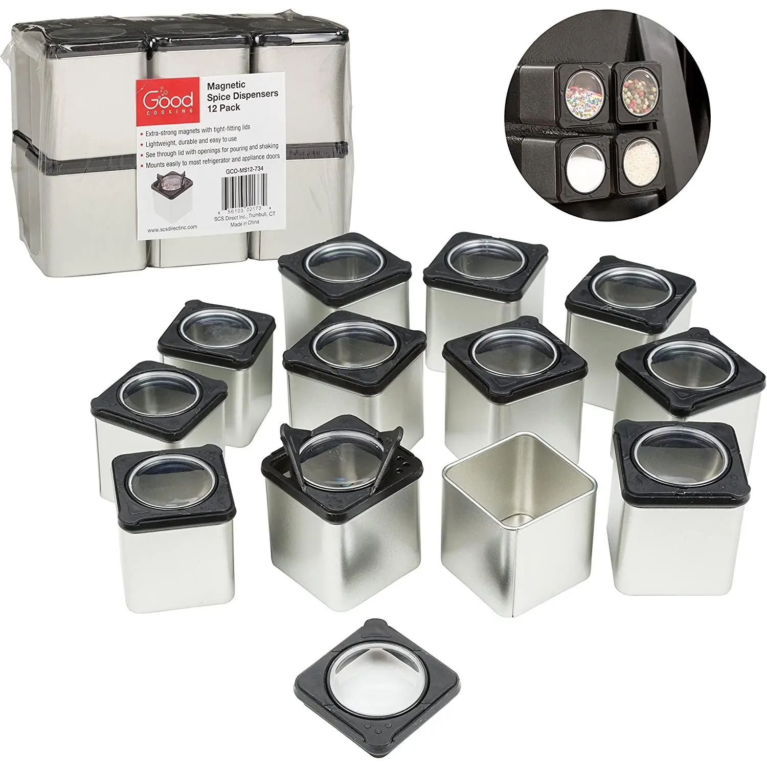Good Cooking Set of 12 Magnetic Spice Jars, Shake or Pour Containers Attach to Most Refrigerator Doors & Appliances, Seasoning Dispensers