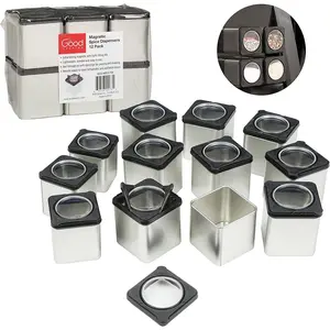 Good Cooking Set of 12 Magnetic Spice Jars, Shake or Pour Containers Attach to Most Refrigerator Doors & Appliances, Seasoning Dispensers
