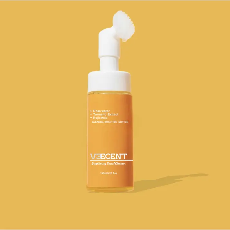 Veecent 150ml Turmeric + Kojic Acid Foaming Facial Cleanser + Silicone Brush Cleansing Skincare Set (Gentle Type) – Turmeric Face Wash (Facial Care Set) Coconut Soothing