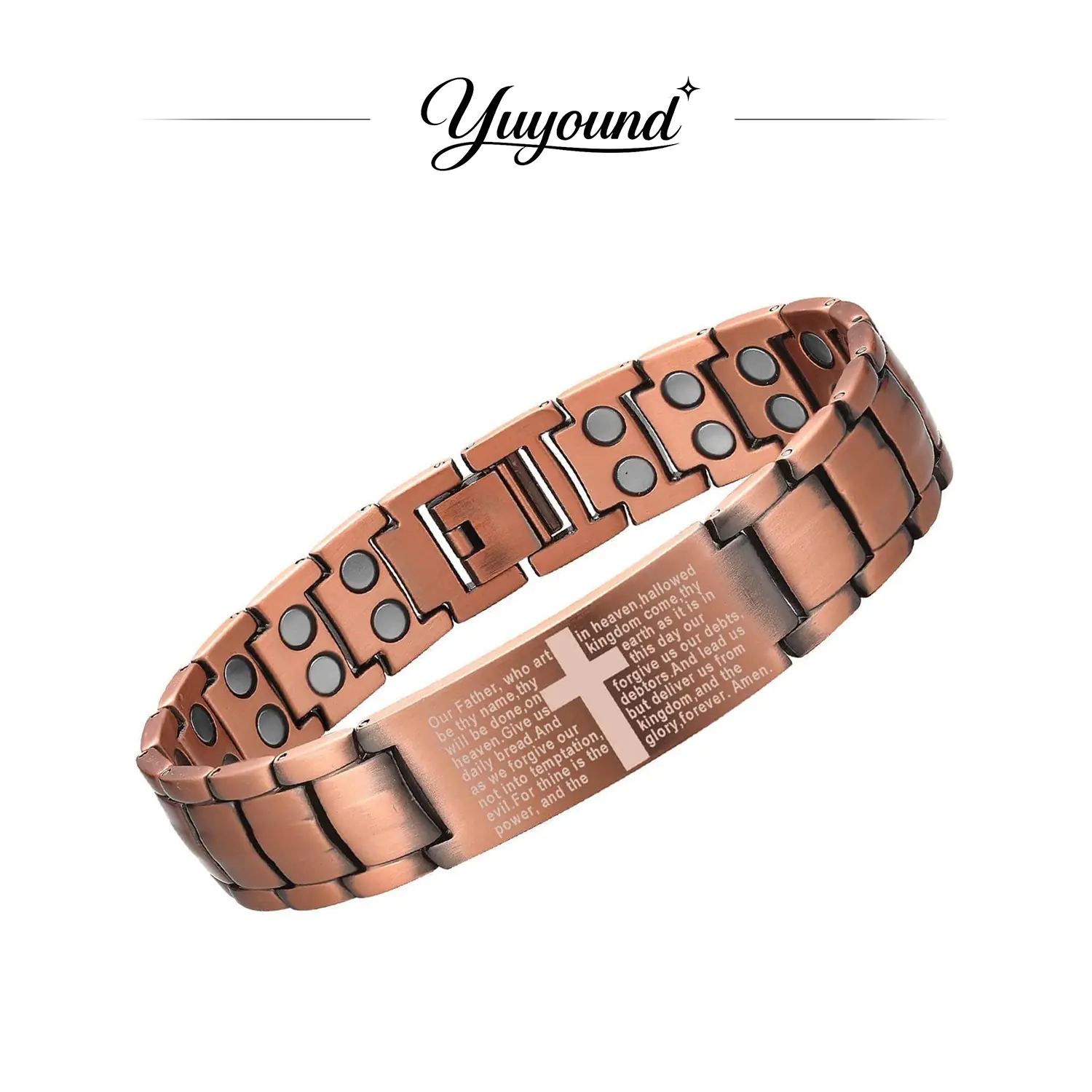 Men's Cross Engraved Bracelet, Magnetic Alloy Link Chain with Prayer Script, Adjustable Daily Jewelry Gift for Men, Men's Accessories