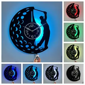 12-Inch Vinyl Wall Clock for Golf Enthusiasts, LED Backlight, Seven Color Options, Modern Art Gift for Sports Fans, Birthday or Christmas Present