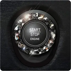Engine Start Stop Button Cover, Shiny  Rhinestone Cover Protection Ring,Black Bling Accessories, Accessories for Wowen (Black ), outer ring 1.65inch inner 1.25inch