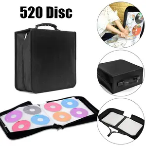 Large Capacity 520 CD DVD Storage Case Bag, Black PU Leather Wallet Holder, Zipper Design, Protects Discs from Dust Scratches, Ideal for Home & Travel Use