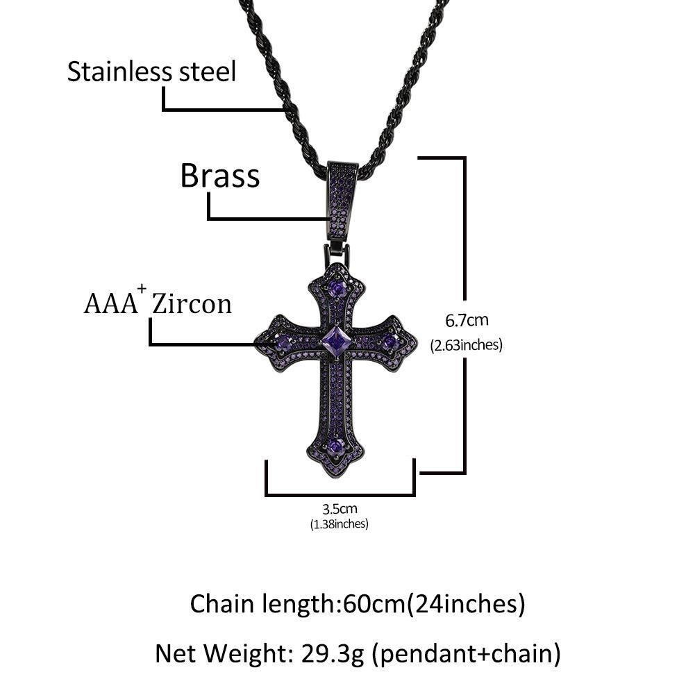 TISXTISW-HIPHOP Style Ice Necklace Jewelry 2 Piece Set, Single Cross Pendant + Twist Necklace, Tricolor Cross Necklace, Blue, Purple, Pink.  accessories for daily use necklace  merch
