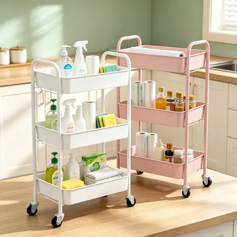 3-Tier Rolling Kitchen Storage Rack Cart with Wheels, Multifunctional Organiser Multi-Level Shelving Utility Cart for Kitchen/Bath, Home, Office (Fits Books, Baby Toys)