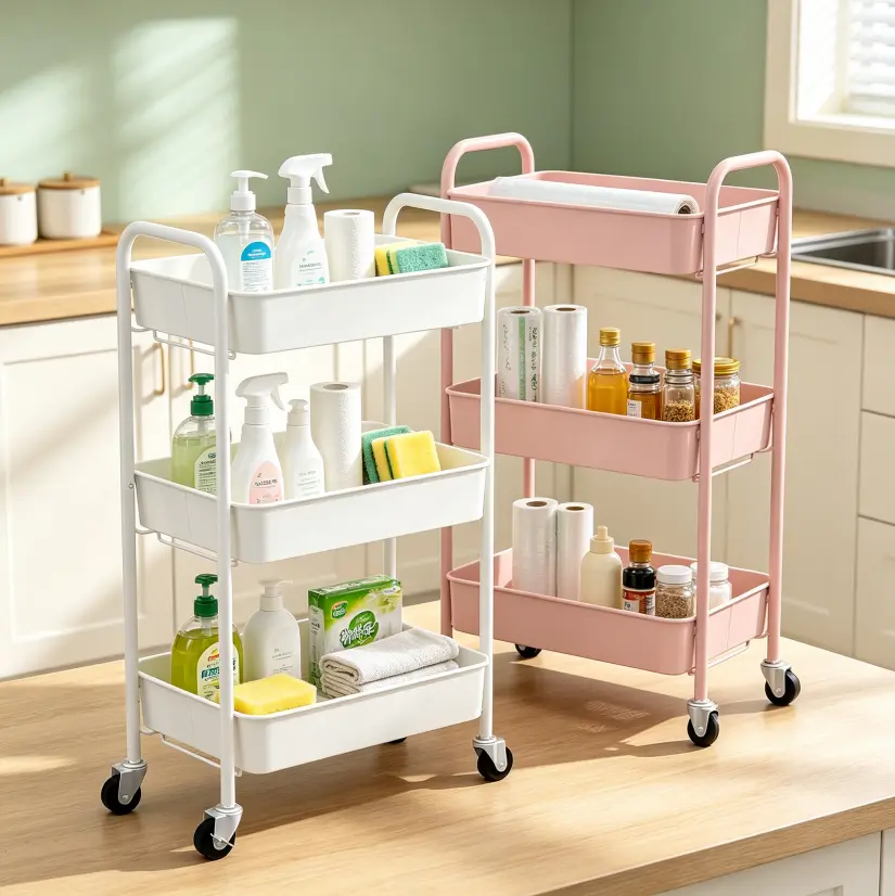 Multi-Tier Kitchen Storage Rack Cart with Wheels, 3-Tier Multipurpose Storage and Organizer Rack, Suitable for Kitchen, Office, Home, Books, Baby Toys, Rolling Storage Cart