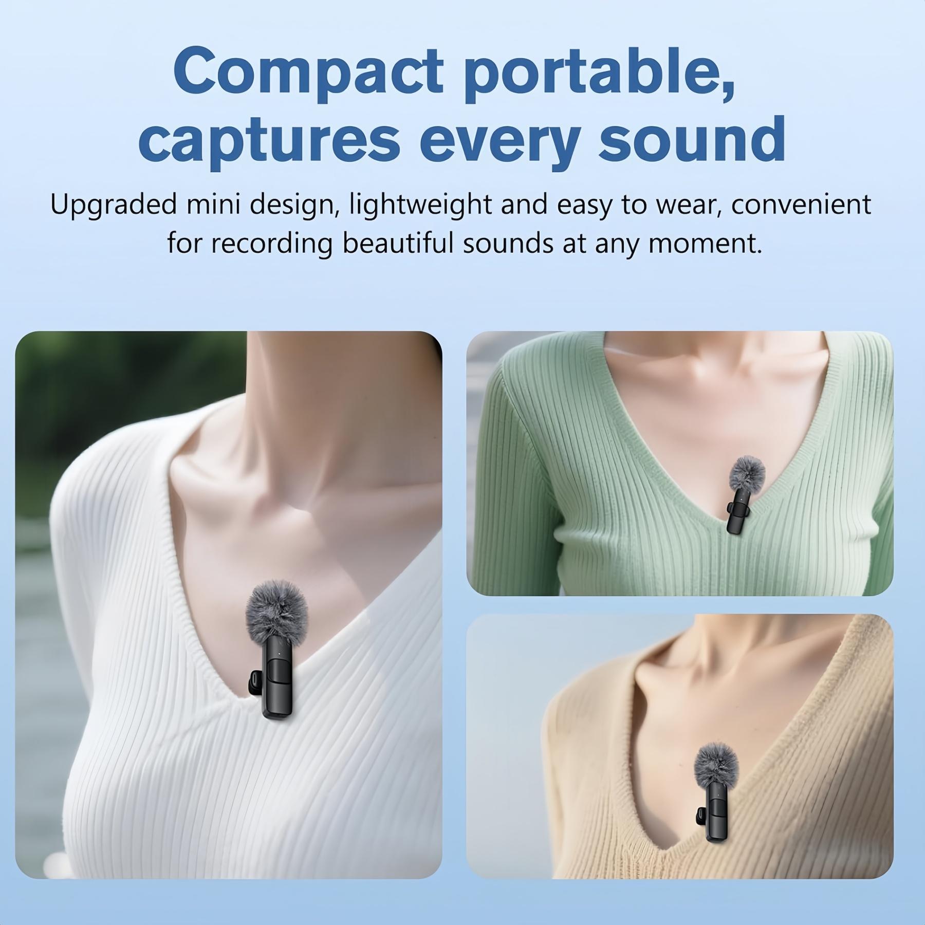 2Pack Professional Wireless Lavalier Lapel Microphone for Smartphone iPhone, iPad - Cordless Omnidirectional Condenser Recording Audio Mic for Interview Video Podcast Vlog,TikTok Mini Microphones interview podcast vlog youtube tiktok clip  on  mic  kit