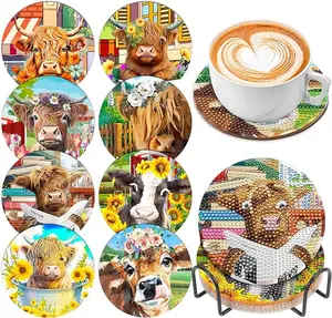 Completed Highland Cow Diamond Painted Coaster Tableware