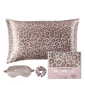 Leopard Print Pillowcase Set, 3 Counts/set Including 1 Count Pillowcase & 1 Count Eye Mask & 1 Count Scrunchie, Soft Comfortable Bedding Set for Home & Travel