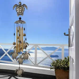 Turtle Design Wind Chime, 4-tube 6-bell 7-handmade Metal Turtle Wind Chime, Soothing Wind-driven Tones Chime, Durable for Outdoor Garden Balcony Tree Decoration, Garden Accessories, Outdoor Patio