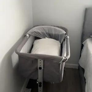 Baby Bassinet 5 in 1,Baby Bedside Bassinet with Diaper Table, Mosquito Net, Mattress, Storage Layer, Can Be Stored in One Button Travel Crib (Beige)