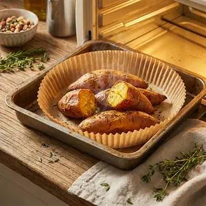 Air Fryer Liners Disposable, 50Pcs  [Food Grade Material] Unbleached Parchment Paper Liners Non-Stick & Waterproof Oilproof for 5-8 QT Airfryer Basket, Baking, Roasting Microwave, Oven