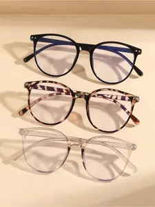 3 Pairs Unisex Round Trendy Eyeglasses Frames Anti-Blue Light Glasses Set, Casual Plain Design for Daily Use & Computer TV Phone Accessories