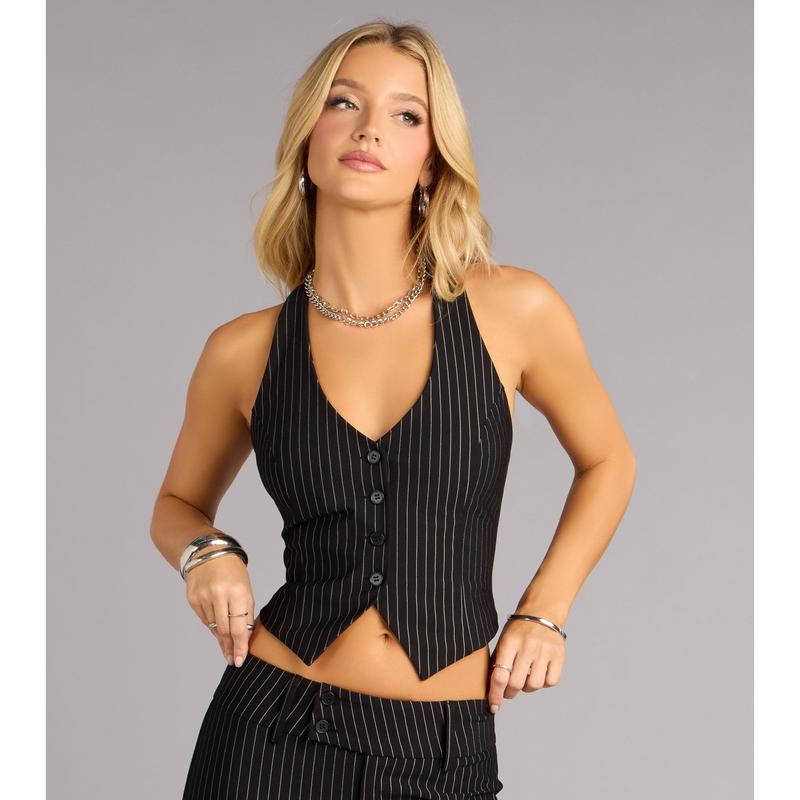 Chic And Confident Pinstripe Vest