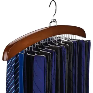 Tie Rack 2 count Tie Racks for Men Closet 24 Hooks, Wooden Tie Organizer with Upgraded 360?Rotating, Scarves Accessories Closet Organizer for Bras,Tank Tops,Camisoles etc.Walnut...