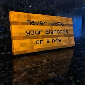8x16 Pixel Block Sign - "Never Waste Your Diamonds on a Hoe" - Gamer & Room Decor - Modern Design for Home Décor