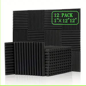 12 Pack Acoustic Foam Panels, 1" X 12" X 12" Sound Proof Foam Panels for Walls,Acoustic Foam Panel with 90pcs Double Sided Sticker, Sound Absorbing Foam Panel for Home Studio, Game Room, Live Room