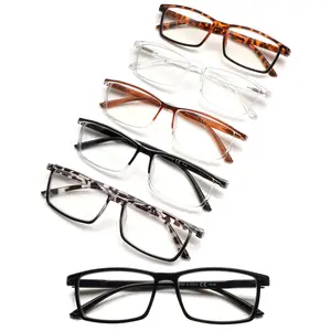 6-Piece Retro Solid-Color Printed Anti-Blue Light Reading Glasses Suitable For Men And Women Rectangular Frames Spring Hinge Design Ideal For Daily Use Holiday Gifts Christmas Gifts