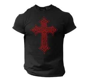 Religious Cross T-Shirt Christian Men Faith 100% Cotton Black Vintage Crewneck Soft