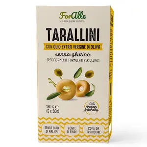 For Alle Gluten-Free Tarallini with Extra Virgin Olive Oil, 6x1.05 oz (6.34 oz) – Oven-Baked. Vegan. Cholesterol-Free