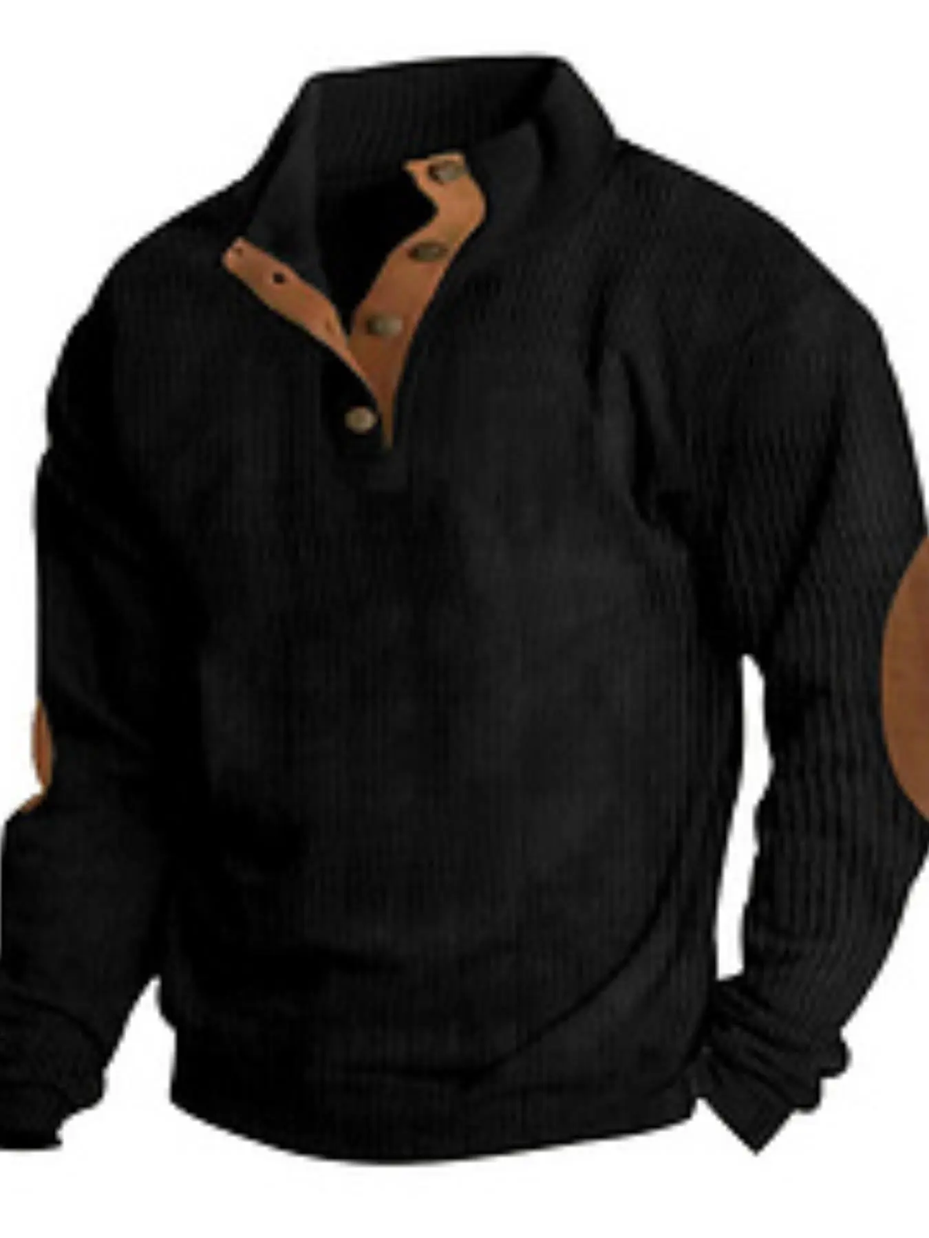 Men's European and American corduroy vertical stripes jacquard, quarter button, patch on the sleeve, trendy casual sports new button design hoodie suitable for home, leisure, campus and other scenarios, men's long-sleeved hoodie.